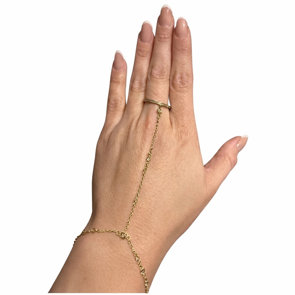 Henri Bendel Gold Jeweled Hand Chain Bracelet Ring